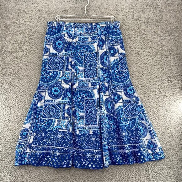 Coldwater Creek Skirt Womens S Blue Floral Reversible Trumpet Midi Pull On Flowy - Picture 1 of 10